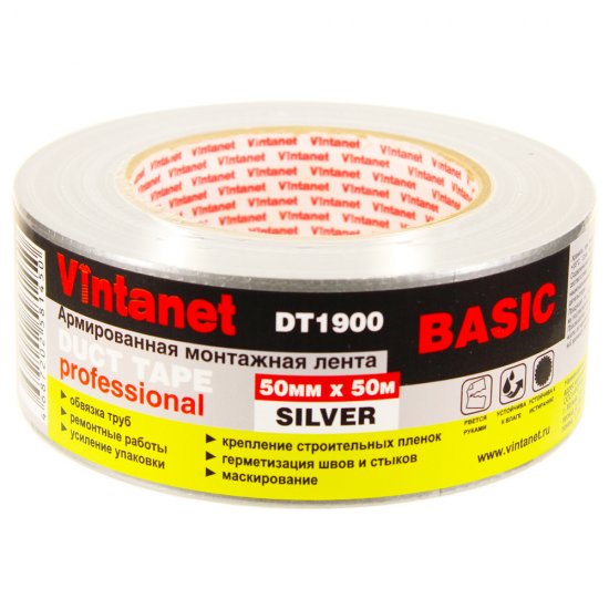 Лента монтажная Vintanet DT1900 армированная 50 мм 50 м серая