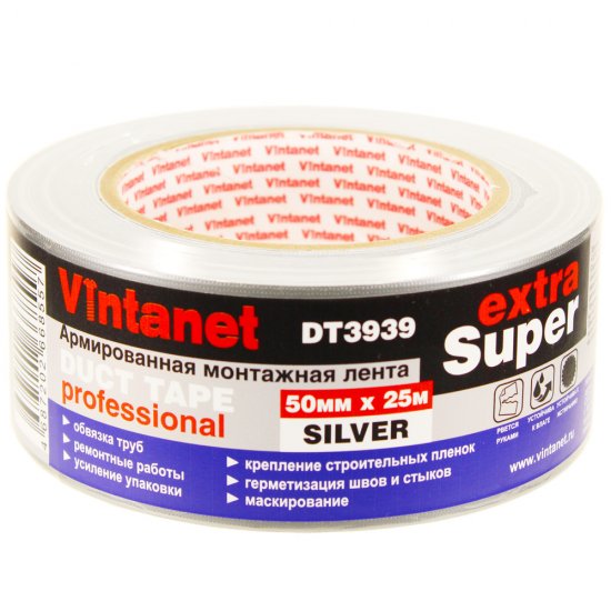 Лента монтажная Vintanet DT3939 Экстра Супер армированная 50 мм 25 м серая
