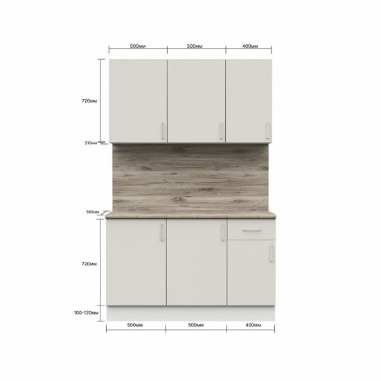 Кухонный гарнитур Твэгги ваниль 1400х520х2105 мм