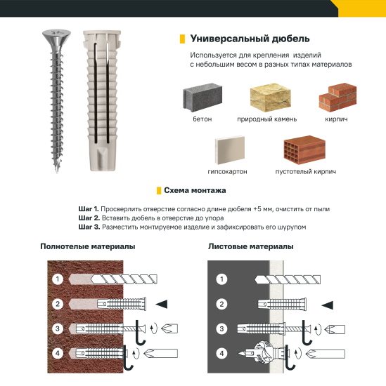 Дюбель распорный для полнотелых материалов 5x25 мм нейлон цвет бежевый 100 шт.
