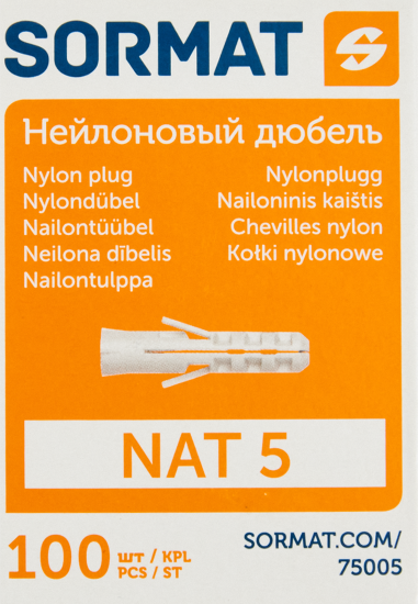 Дюбель распорный для полнотелых материалов 5x25 мм нейлон цвет бежевый 100 шт.