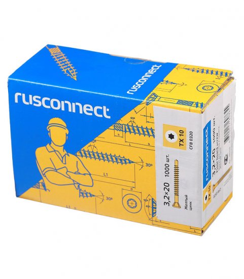 Саморезы для массивной доски 20x3,2 мм желтые (1000 шт.)