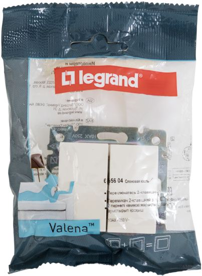 Переключатель двухклавишный - Legrand Valena - 10А 250В схема 6/2 безвинтовые зажимы - слоновая кость