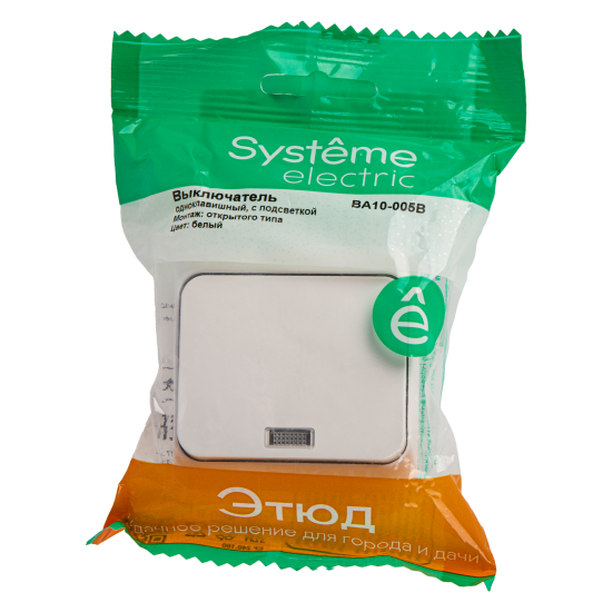 Переключатель накладной Systeme Electric Этюд 1 клавиша с подсветкой цвет белый