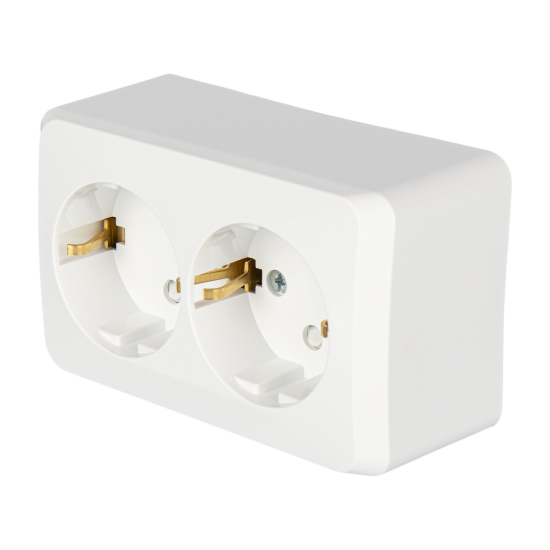 Розетка двойная накладная Systeme Electric Этюд с заземлением со шторками цвет белый