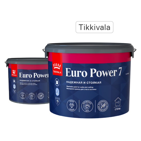 Краска для стен и потолков Tikkivala Euro Power 7 матовая прозрачная база С 9 л