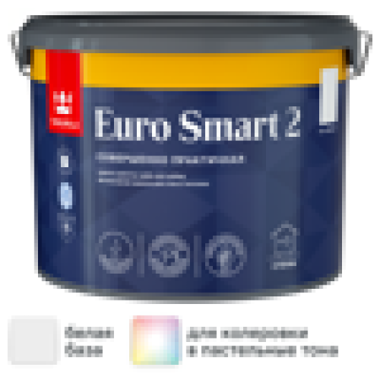 Краска для стен и потолков Tikkivala Euro Smart 2 глубокоматовая цвет белый база А 9 л