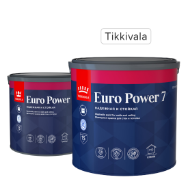Краска для стен и потолков Tikkivala Euro Power 7 моющаяся матовая цвет белый база А 2.7 л