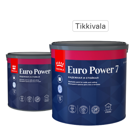 Краска для стен и потолков Tikkivala Euro Power 7 матовая прозрачная база С 2.7 л