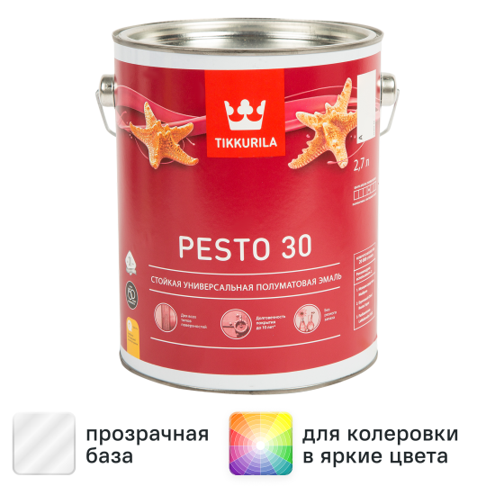 Эмаль Tikkivala Pesto полуматовая прозрачная база С 2.7л