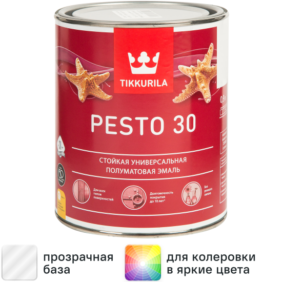 Эмаль Tikkurila Pesto полуматовая прозрачная база С 0.9л