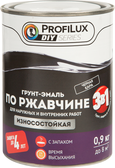Грунт-эмаль 3 в 1 Profilux гладкая цвет чёрный 0.9 кг