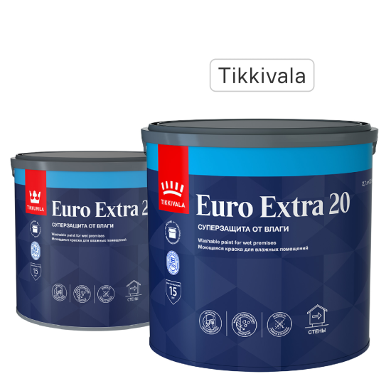 Краска для стен и потолков Tikkivala Euro Extra полуматовая цвет белый база А 2.7 л