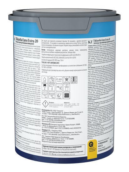 Краска для стен и потолков Tikkivala Euro-20 полуматовая прозрачная база С 0.9 л