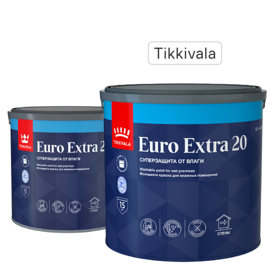 Краска для стен и потолков Tikkivala Euro-20 полуматовая прозрачная база С 2.7 л