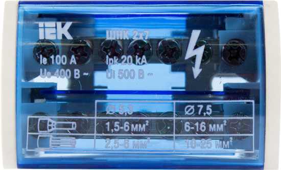 Шина нулевая на IEK Din-рейку в корпусе 2x7 групп