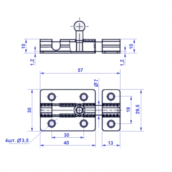 Задвижка прямоугольная Левша ШП-40 60x30 мм цинк/сталь цвет коричневый