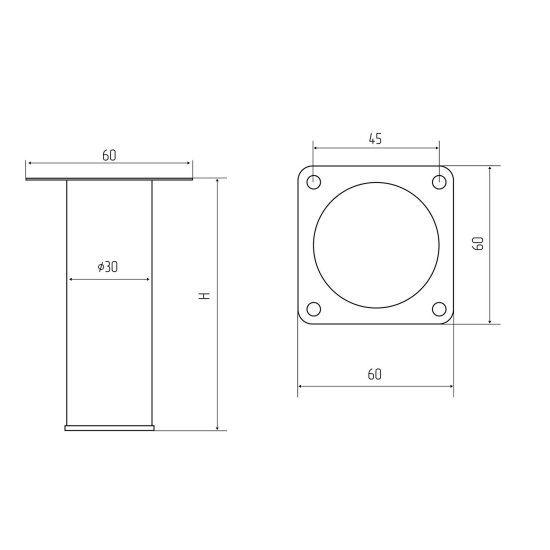 Ножка для мебели круглая ⌀30 мм высота 800 мм хром