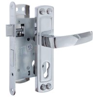 Замок врезной с дверными ручками на планке Apecs 1601 ЦАМ хром