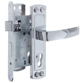 Замок врезной с дверными ручками на планке Apecs 1601 ЦАМ хром