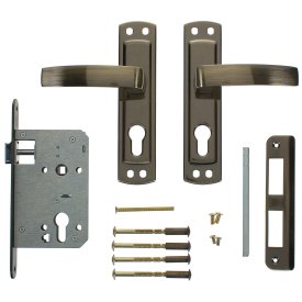Замок врезной с дверными ручками на планке Apecs 1601 ЦАМ бронза