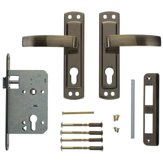 Замок врезной с дверными ручками на планке Apecs 1601 ЦАМ бронза