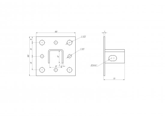Основание потолочной стойки под профиль 100x100x3 мм, сталь