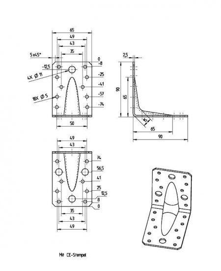 Угол крепежный усиленный GAH ALBERTS KUU 90x90x65x2.5
