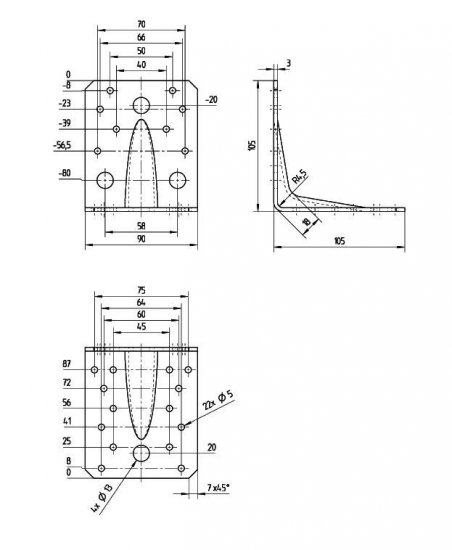 Угол крепежный усиленный KUU GAH ALBERTS 105x105x90x3
