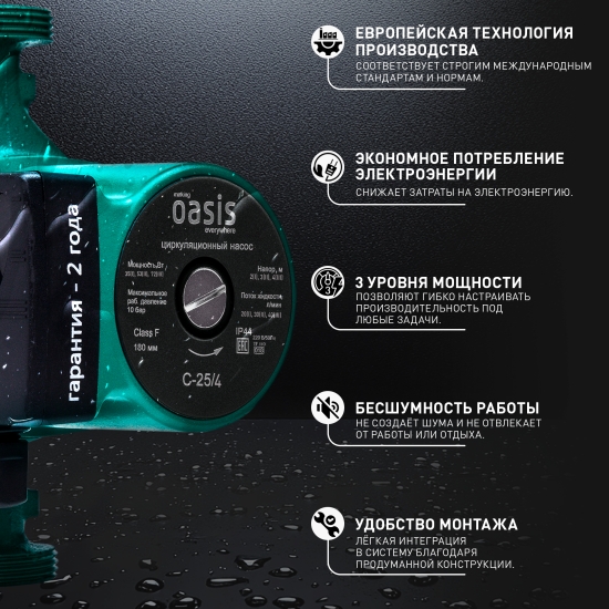 Циркуляционный насос Oasis 25/4 180 мм с гайками 1