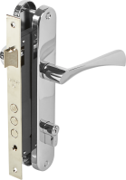 Замок врезной с дверными ручками на планке Эра SET F9011 глянцевый хром