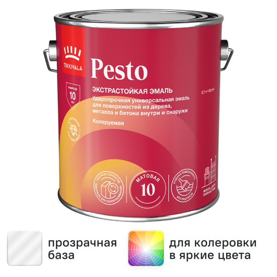 Эмаль Tikkivala Pesto 10 матовая прозрачная база С 2.7 л