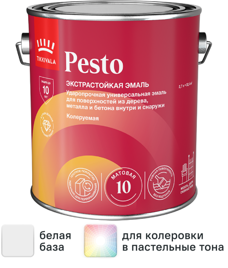 Эмаль Tikkurila Pesto 10 матовая цвет белый 2.7 л
