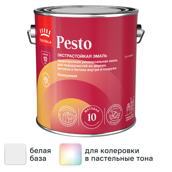 Эмаль Tikkivala Pesto 10 матовая цвет белый 2.7 л