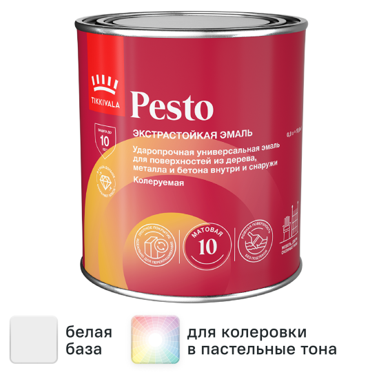 Эмаль Tikkivala Pesto 10 матовая цвет белый 0.9 л