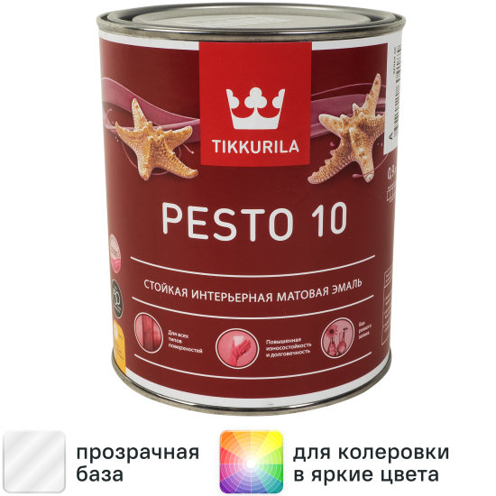 Эмаль Tikkurila Pesto 10 матовая прозрачная база С 0.9 л