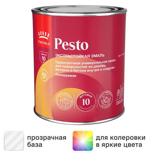 Эмаль Tikkivala Pesto 10 матовая прозрачная база С 0.9 л