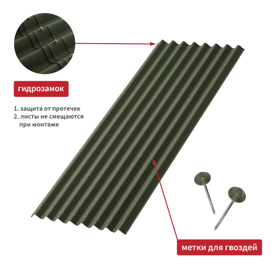 Лист Ондулин Смарт DIY 760x1950 мм зелёный
