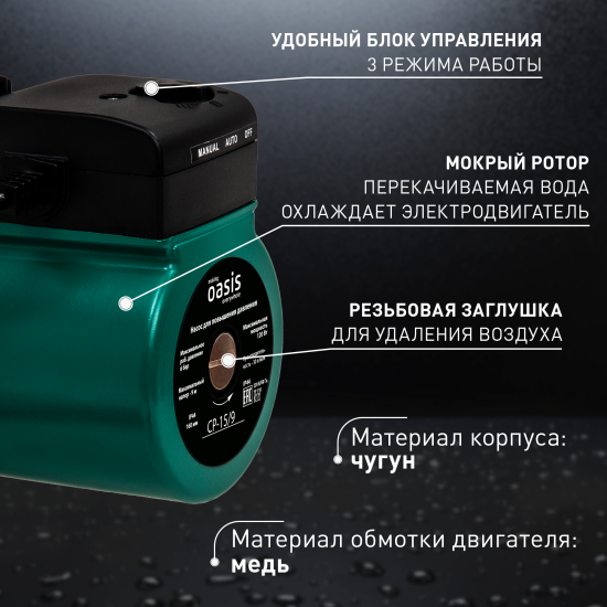 Насос повышения давления Oasis CNP 15/9 160 мм с гайками 1/2