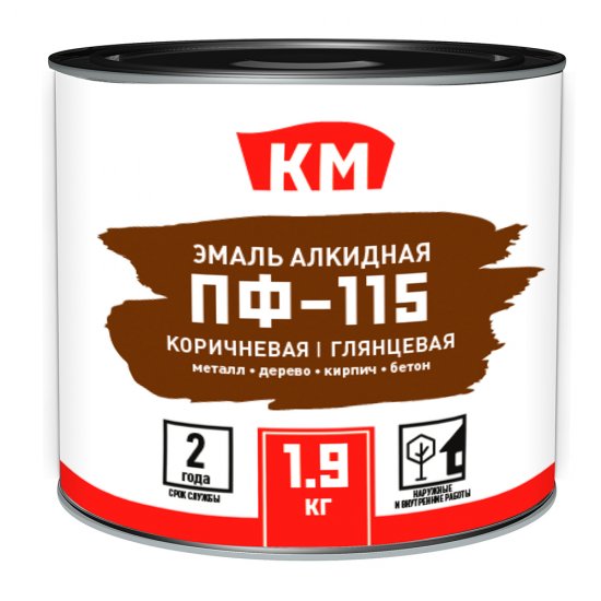 Эмаль ПФ-115 алкидная КМ коричневая глянцевая 1,9 кг