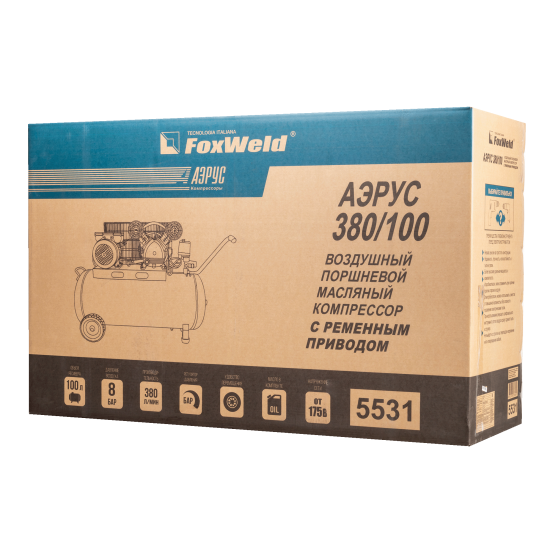 Компрессор ременной масляный Аэрус 380/100, 100 л, 380 л/мин