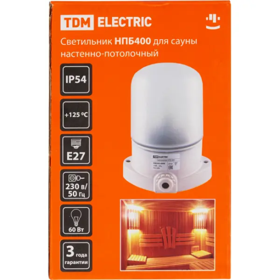 Светильник накладной для сауны TDM, 1xE27x60 Вт, IP54
