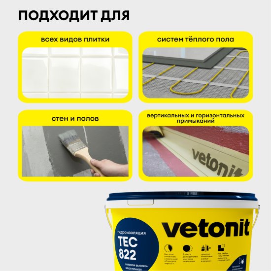 Мастика гидроизоляционная Vetonit Tec 822 цвет розовый 8 кг