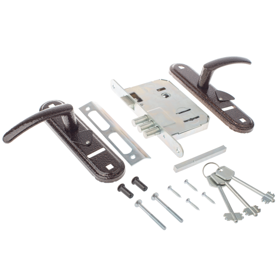 Замок врезной сувальдный с дверными ручками на планке Зенит 3В9.1-02 медь