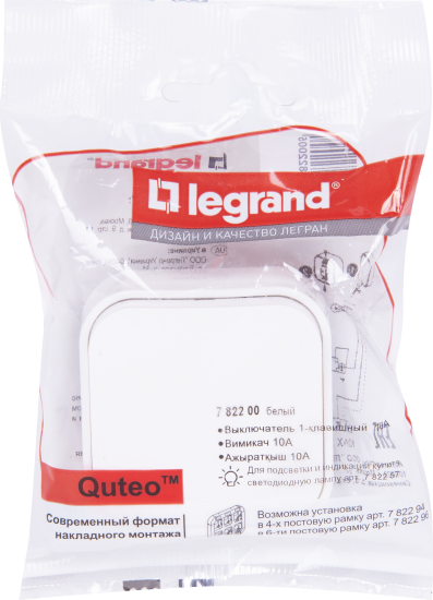 Выключатель накладной 1 клавиша Legrand Quteo IP20 10А 250В винтовые зажимы цвет белый