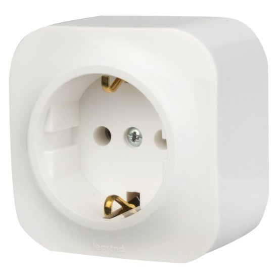 Розетка с заземлением Legrand Quteo со шторками IP20 16А 250В винтовые зажимы накладной монтаж цвет белый