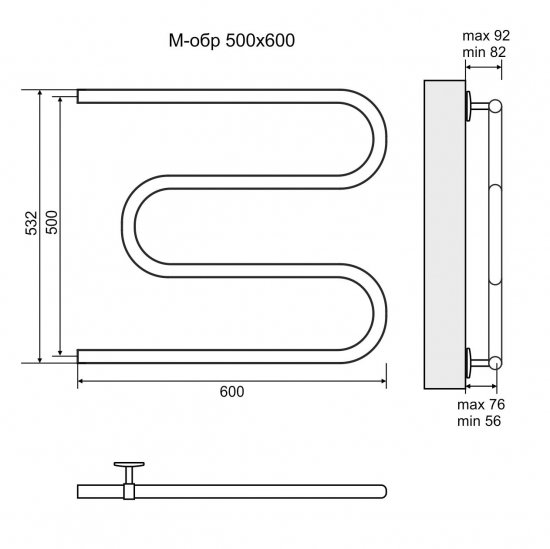 Полотенцесушитель водяной M-образный Equation 50x60 см боковая подводка 1