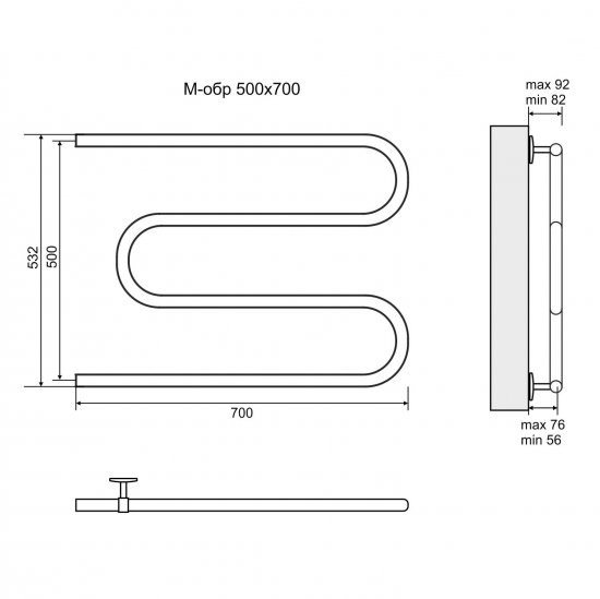 Полотенцесушитель водяной M-образный Equation 50x70 см боковая подводка 1