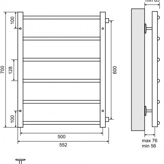 Полотенцесушитель водяной Вармо 50x70 см с боковым подключением 60 см нержавеющая сталь