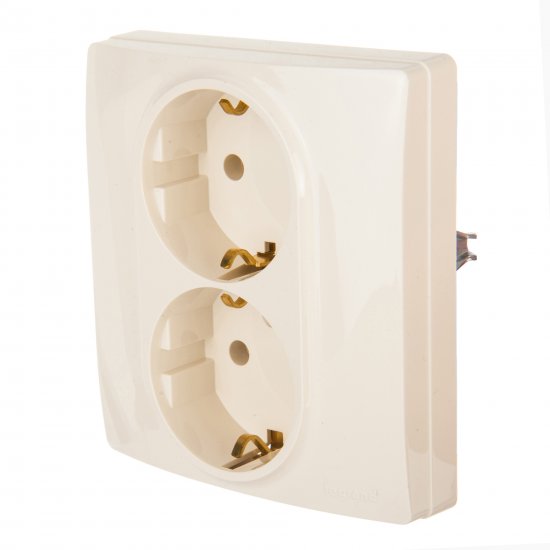 Розетка двойная с заземлением - Legrand Etika - без шторок в сборе 16А 250В винтовые зажимы - слоновая кость